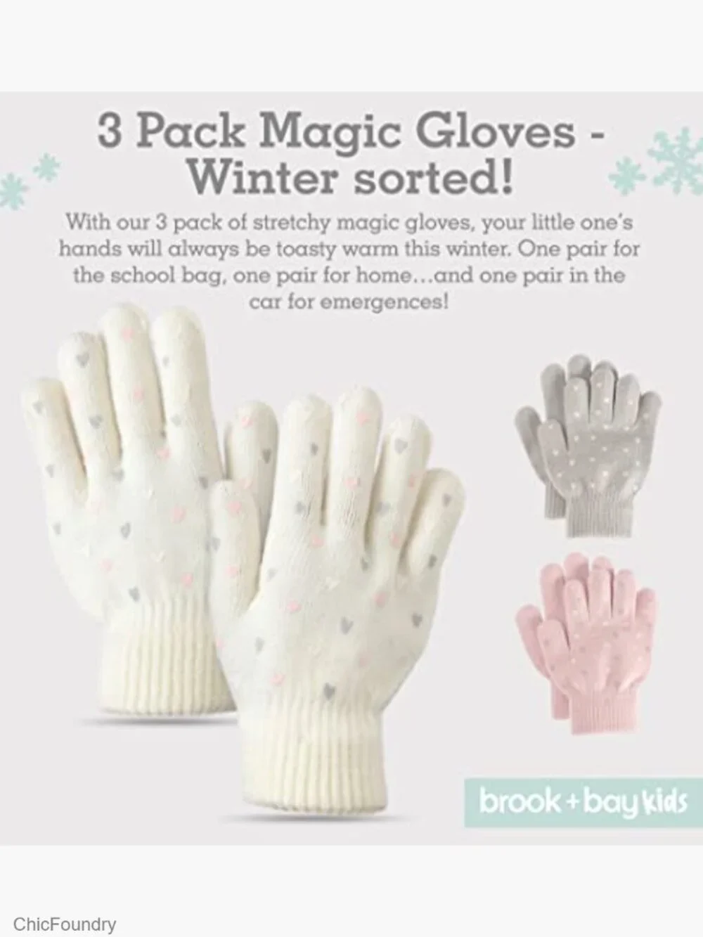 3 Pack Kids Winter Gloves - Soft Warm Stretchy Knit Gloves for Boys & Girls